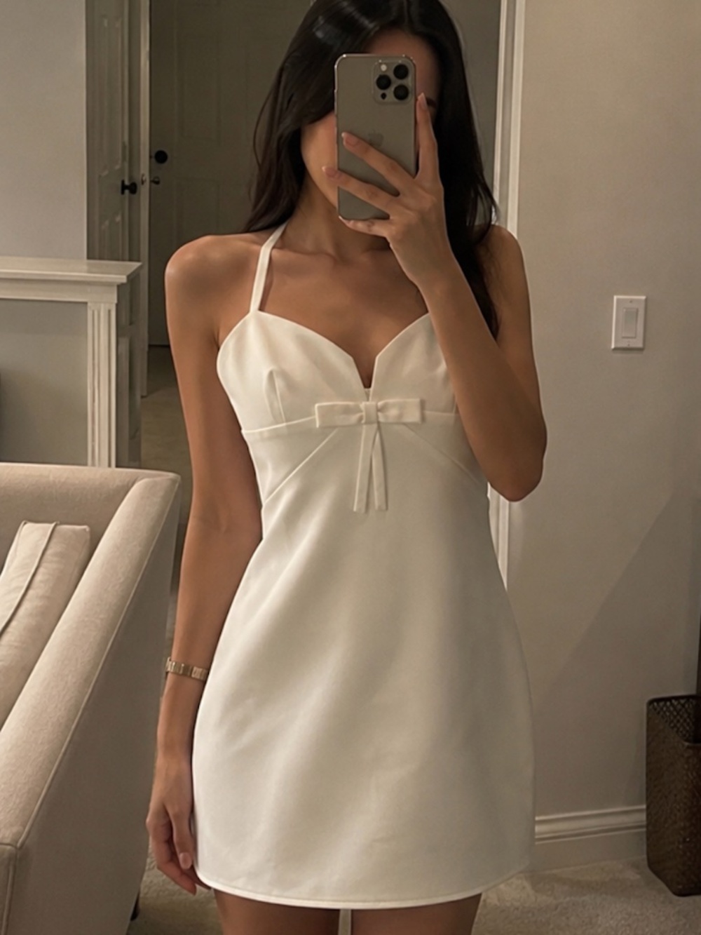 ZARA white bow mini dress, size XS